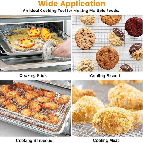 Air Fryer Basket Tray Replacement for Cuisinart TOA-95 Toaster Air Fryer Convection Oven, 14.5 * 11.6'' Non-stick Mesh Air Fryer Steel Basket Wire Rack Accessories Parts, Dishwasher Safe in Saudi Arabia