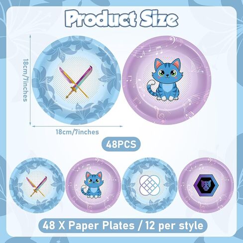 48PCS Demon Movie Party Supplies 7" Animations Theme Birthday Parties Dessert Plates Anime Demon Themed Decorations Tableware Set Blue Purple Music Flowers Disposable Paper Plates for Kids Girls Favor in Saudi Arabia