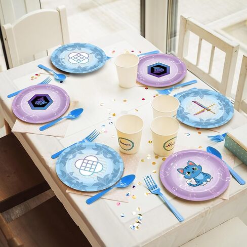 48PCS Demon Movie Party Supplies 7" Animations Theme Birthday Parties Dessert Plates Anime Demon Themed Decorations Tableware Set Blue Purple Music Flowers Disposable Paper Plates for Kids Girls Favor in Saudi Arabia