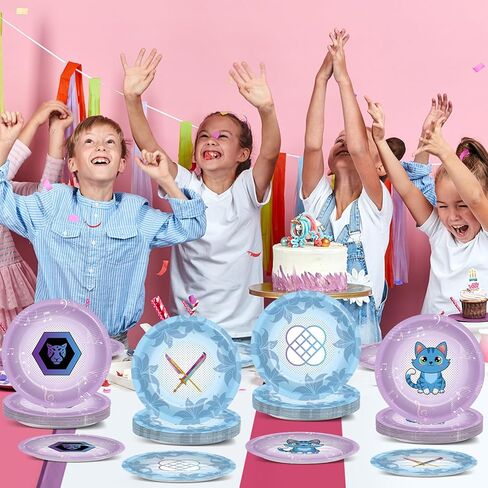 48PCS Demon Movie Party Supplies 7" Animations Theme Birthday Parties Dessert Plates Anime Demon Themed Decorations Tableware Set Blue Purple Music Flowers Disposable Paper Plates for Kids Girls Favor in Saudi Arabia