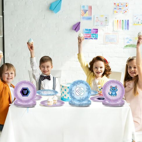48PCS Demon Movie Party Supplies 7" Animations Theme Birthday Parties Dessert Plates Anime Demon Themed Decorations Tableware Set Blue Purple Music Flowers Disposable Paper Plates for Kids Girls Favor in Saudi Arabia