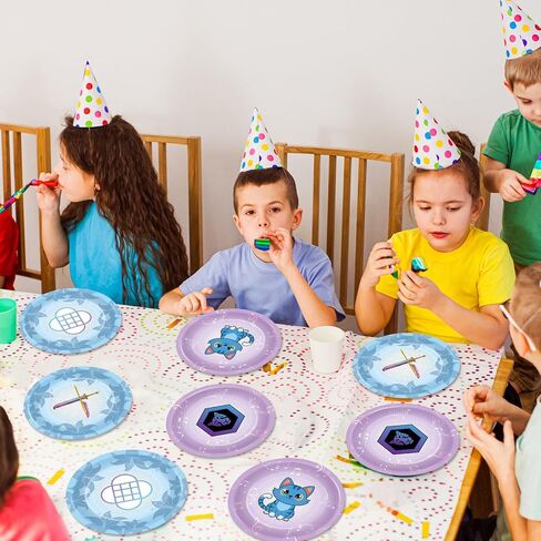 48PCS Demon Movie Party Supplies 7" Animations Theme Birthday Parties Dessert Plates Anime Demon Themed Decorations Tableware Set Blue Purple Music Flowers Disposable Paper Plates for Kids Girls Favor in Saudi Arabia