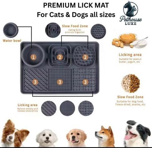 Silicone Dog & Cat Lick Mat with Suction Cups – Anxiety Relief, Slow Feeder, Enrichment Toy for Bath & Grooming (Grey) in Saudi Arabia