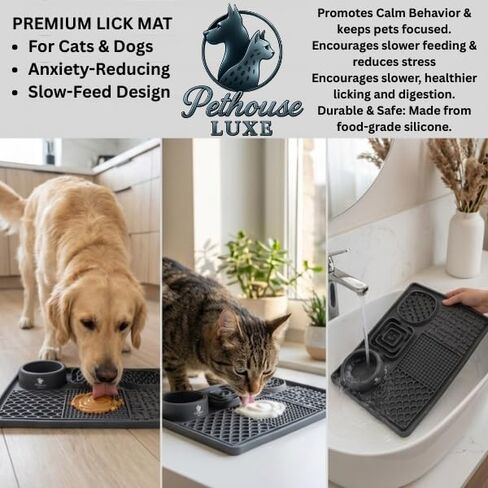 Silicone Dog & Cat Lick Mat with Suction Cups – Anxiety Relief, Slow Feeder, Enrichment Toy for Bath & Grooming (Grey) in Saudi Arabia