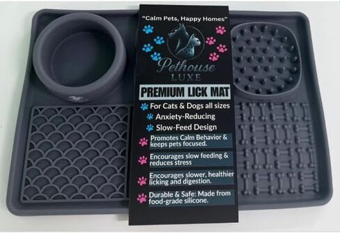 Silicone Dog & Cat Lick Mat with Suction Cups – Anxiety Relief, Slow Feeder, Enrichment Toy for Bath & Grooming (Grey) in Saudi Arabia