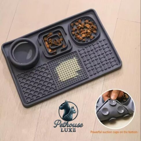 Silicone Dog & Cat Lick Mat with Suction Cups – Anxiety Relief, Slow Feeder, Enrichment Toy for Bath & Grooming (Grey) in Saudi Arabia