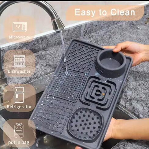 Silicone Dog & Cat Lick Mat with Suction Cups – Anxiety Relief, Slow Feeder, Enrichment Toy for Bath & Grooming (Grey) in Saudi Arabia