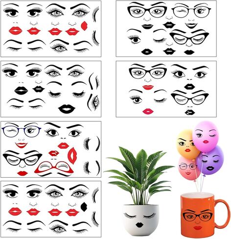 6 Sheets Expression Flowerpot Stickers Make a Face Sticker for Crafts, Fun DIY Eye Lip and Eyebrow Transfer Stickers Flower Pots Decoration Halloween Holiday Party Supplies in Kuwait