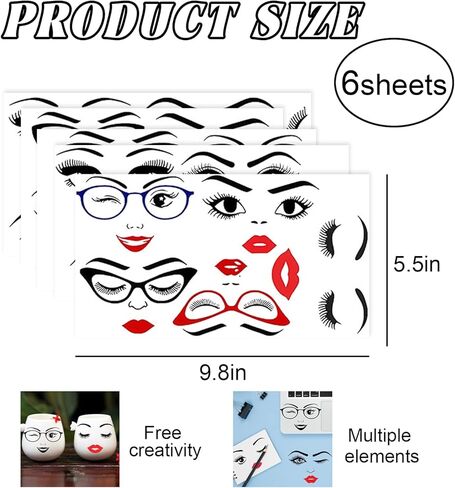6 Sheets Expression Flowerpot Stickers Make a Face Sticker for Crafts, Fun DIY Eye Lip and Eyebrow Transfer Stickers Flower Pots Decoration Halloween Holiday Party Supplies in Kuwait