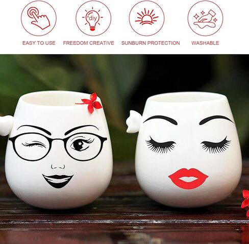 6 Sheets Expression Flowerpot Stickers Make a Face Sticker for Crafts, Fun DIY Eye Lip and Eyebrow Transfer Stickers Flower Pots Decoration Halloween Holiday Party Supplies in Kuwait