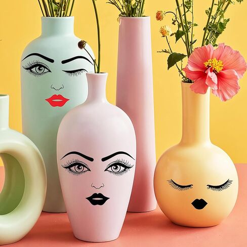 6 Sheets Expression Flowerpot Stickers Make a Face Sticker for Crafts, Fun DIY Eye Lip and Eyebrow Transfer Stickers Flower Pots Decoration Halloween Holiday Party Supplies in Kuwait