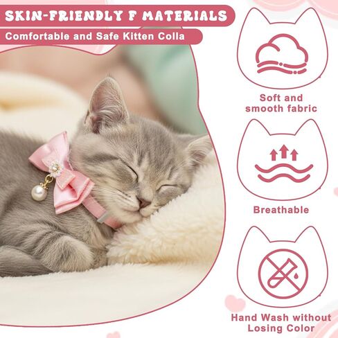 2 PCS Bow Cat Collars for Girl Cats, Pink Adjustable Cat Collar Girl Kitten Breakaway Collar with Pendant, Cute Bow Breakaway Female Collars in Saudi Arabia