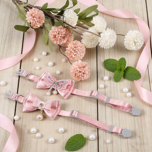 2 PCS Bow Cat Collars for Girl Cats, Pink Adjustable Cat Collar Girl Kitten Breakaway Collar with Pendant, Cute Bow Breakaway Female Collars in Saudi Arabia