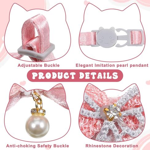 2 PCS Bow Cat Collars for Girl Cats, Pink Adjustable Cat Collar Girl Kitten Breakaway Collar with Pendant, Cute Bow Breakaway Female Collars in Saudi Arabia