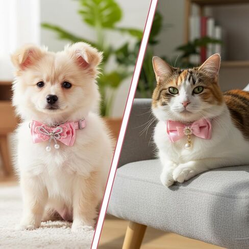 2 PCS Bow Cat Collars for Girl Cats, Pink Adjustable Cat Collar Girl Kitten Breakaway Collar with Pendant, Cute Bow Breakaway Female Collars in Saudi Arabia