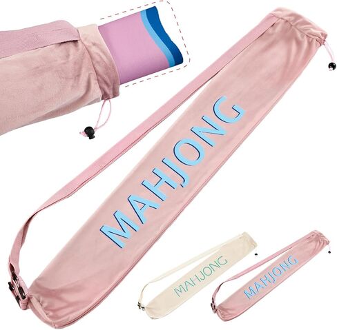 34 Inch Long Mahjong Mat Bag Cute Double Strapped Flannel Cloth Drawstring Mahjong Holder Lightweight Outdoor Carrying Bag for Board Games Outdoor Travel Storage-Mat Not Include(Beige,1 Pc) in Saudi Arabia