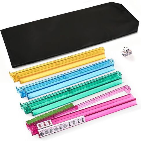 Mahjong Racks with Pushers, Mahjong Racks with Pushers Set of 4, PC Material, Modern American Tile Racks, for 1.2-inch American Mahjong Tiles, Includes Storage Pouch and 3 Dice, 4-Color in Saudi Arabia