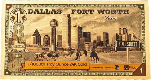 Wisemen Trading 1 Dallas Fort Worth Texas Goldback Gold foil Art Series “Spes" | 1/1000th of a Troy Oz of 24K Collectible Gold in Saudi Arabia