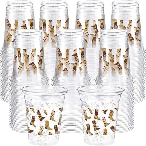 100 Pcs Western Plastic Cups 12 oz Clear Disposable Plastic Cowboy Cowgirl Drinking Cups Bulk for Boho Preppy Baby Shower Birthday Wild West Party Decoration Supplies(Western Cowboy,Brown) in Saudi Arabia