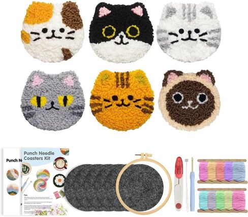6 Pcs Punch Needle Kit for Beginners - Complete Embroidery Set with Threader, Fabric Hoop, Yarn, DIY Rug Tufting & Coaster Making Supplies, Arts and Crafts Gift in Saudi Arabia