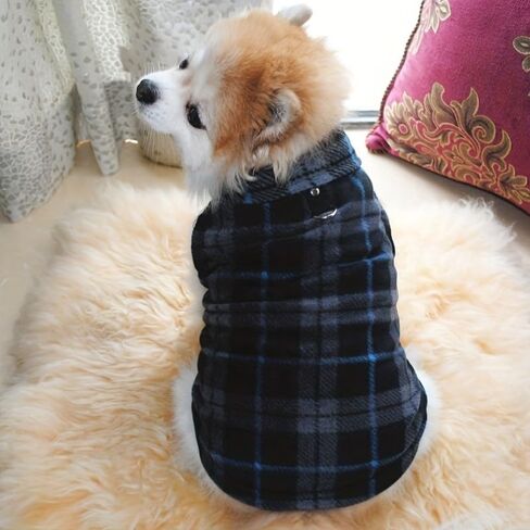 Windproof Full Body Dog Jacket - Winter Fleece Dog Vest with Rope Loop - Plaid Pattern - Machine (Blue,X-Large) in Saudi Arabia