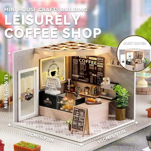 Flever DIY Miniature House Kit, Tiny Home Kit with LED Light, Mini House Build Craft Kits for Adults and Teens, Home Decor Creative Gift for Family/Friends (Leisurely Coffee Shop) in Saudi Arabia