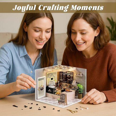Flever DIY Miniature House Kit, Tiny Home Kit with LED Light, Mini House Build Craft Kits for Adults and Teens, Home Decor Creative Gift for Family/Friends (Leisurely Coffee Shop) in Saudi Arabia