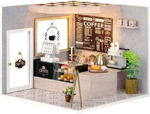 Flever DIY Miniature House Kit, Tiny Home Kit with LED Light, Mini House Build Craft Kits for Adults and Teens, Home Decor Creative Gift for Family/Friends (Leisurely Coffee Shop) in Saudi Arabia