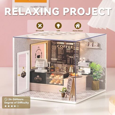 Flever DIY Miniature House Kit, Tiny Home Kit with LED Light, Mini House Build Craft Kits for Adults and Teens, Home Decor Creative Gift for Family/Friends (Leisurely Coffee Shop) in Saudi Arabia