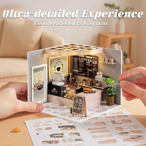 Flever DIY Miniature House Kit, Tiny Home Kit with LED Light, Mini House Build Craft Kits for Adults and Teens, Home Decor Creative Gift for Family/Friends (Leisurely Coffee Shop) in Saudi Arabia