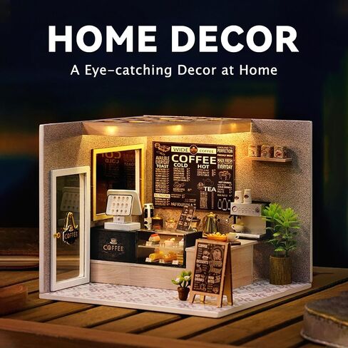 Flever DIY Miniature House Kit, Tiny Home Kit with LED Light, Mini House Build Craft Kits for Adults and Teens, Home Decor Creative Gift for Family/Friends (Leisurely Coffee Shop) in Saudi Arabia