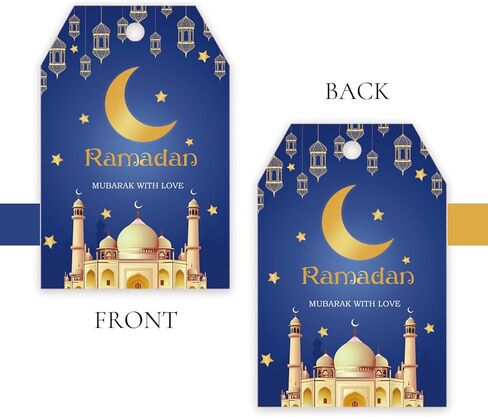 50pcs Ramadan Thank You Tags, Eid Mubarak Gift Tag with String for Muslim Party, Mosque Thank You Paper Tags for Islamic Party Favors in Saudi Arabia