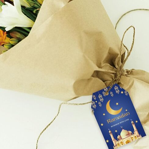 50pcs Ramadan Thank You Tags, Eid Mubarak Gift Tag with String for Muslim Party, Mosque Thank You Paper Tags for Islamic Party Favors in Saudi Arabia