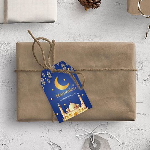 50pcs Ramadan Thank You Tags, Eid Mubarak Gift Tag with String for Muslim Party, Mosque Thank You Paper Tags for Islamic Party Favors in Saudi Arabia