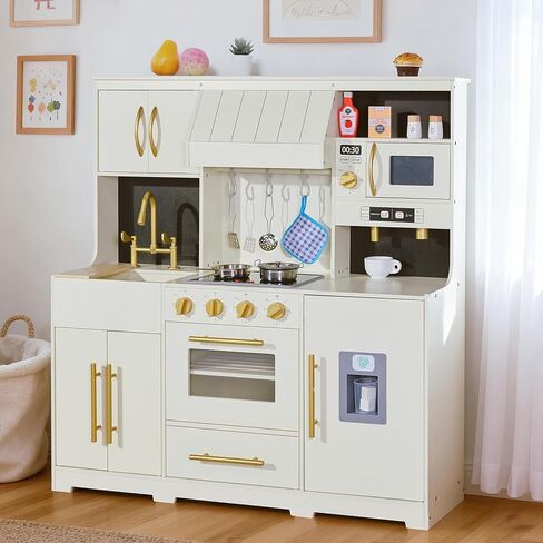 مجموعة لعب المطبخ للأطفال مع أضواء وأصوات واقعية، لعبة مطبخ خشبية مطورة بتصميم عصري مع مناطق لعب كاملة، لعبة تعليمية هدية للأولاد والبنات من عمر 3 سنوات فما فوق in Kuwait