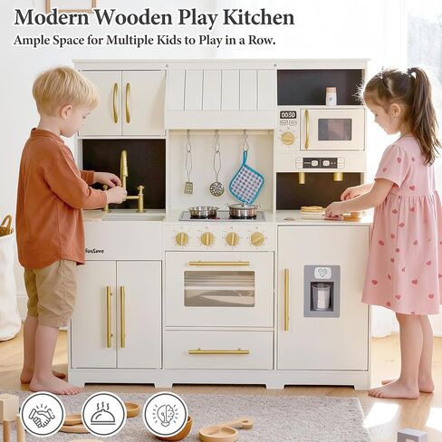 مجموعة لعب المطبخ للأطفال مع أضواء وأصوات واقعية، لعبة مطبخ خشبية مطورة بتصميم عصري مع مناطق لعب كاملة، لعبة تعليمية هدية للأولاد والبنات من عمر 3 سنوات فما فوق in Kuwait