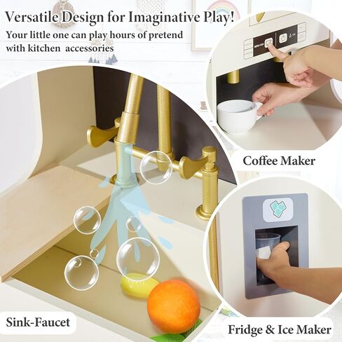 مجموعة لعب المطبخ للأطفال مع أضواء وأصوات واقعية، لعبة مطبخ خشبية مطورة بتصميم عصري مع مناطق لعب كاملة، لعبة تعليمية هدية للأولاد والبنات من عمر 3 سنوات فما فوق in Kuwait