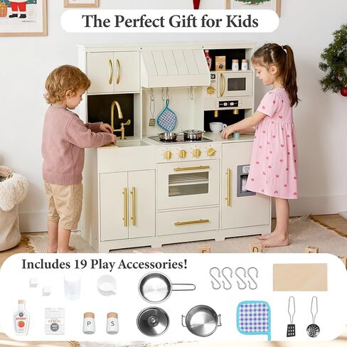 مجموعة لعب المطبخ للأطفال مع أضواء وأصوات واقعية، لعبة مطبخ خشبية مطورة بتصميم عصري مع مناطق لعب كاملة، لعبة تعليمية هدية للأولاد والبنات من عمر 3 سنوات فما فوق in Kuwait