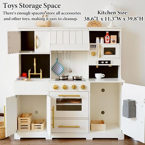 مجموعة لعب المطبخ للأطفال مع أضواء وأصوات واقعية، لعبة مطبخ خشبية مطورة بتصميم عصري مع مناطق لعب كاملة، لعبة تعليمية هدية للأولاد والبنات من عمر 3 سنوات فما فوق in Kuwait