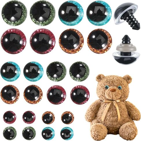 Nogeqi 48PCS Glitter Safety Eyes for Crocheting, 3D Amigurumi Eyes with Washers, 4 Colors Moon Stuffed Crochet Eye for Animals Doll Crafts Toy Making (12mm, 16mm, 18mm) in Saudi Arabia