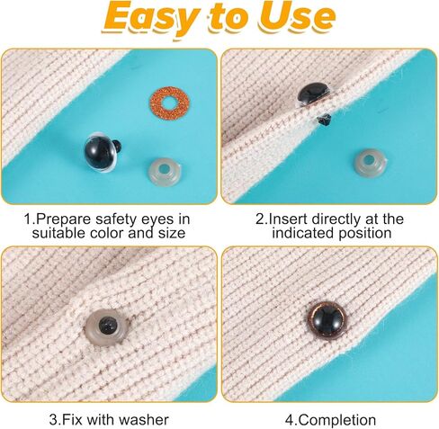 Nogeqi 48PCS Glitter Safety Eyes for Crocheting, 3D Amigurumi Eyes with Washers, 4 Colors Moon Stuffed Crochet Eye for Animals Doll Crafts Toy Making (12mm, 16mm, 18mm) in Saudi Arabia