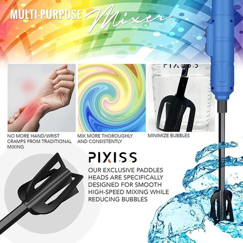 Pixiss Premium Resin Mixer - Handheld Rechargeable Epoxy Mixer, Epoxy Resin Mixer Pro Grade, Resin Stirrer for Resin, Resin Molds, Silicone Molds Mixing, Minimize Bubbles - (6 Paddles Included) in Saudi Arabia