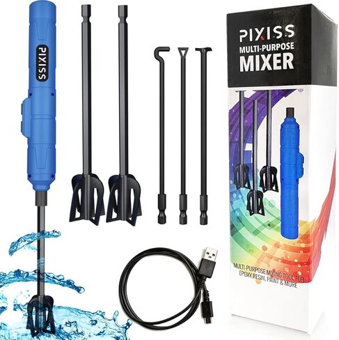 Pixiss Premium Resin Mixer - Handheld Rechargeable Epoxy Mixer, Epoxy Resin Mixer Pro Grade, Resin Stirrer for Resin, Resin Molds, Silicone Molds Mixing, Minimize Bubbles - (6 Paddles Included) in Saudi Arabia