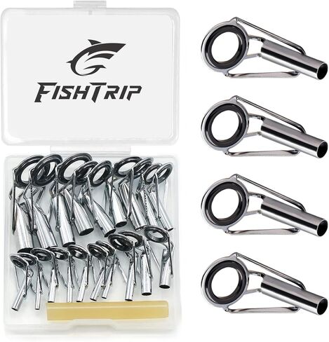 FishTrip Rod Tips Repair Kit,30pcs Fishing Pole Tips Replacement Kit Ceramic Ring with AB Glue,Wrapping Thread and Tape for Freshwater Saltwater-10 Sizes in Kuwait