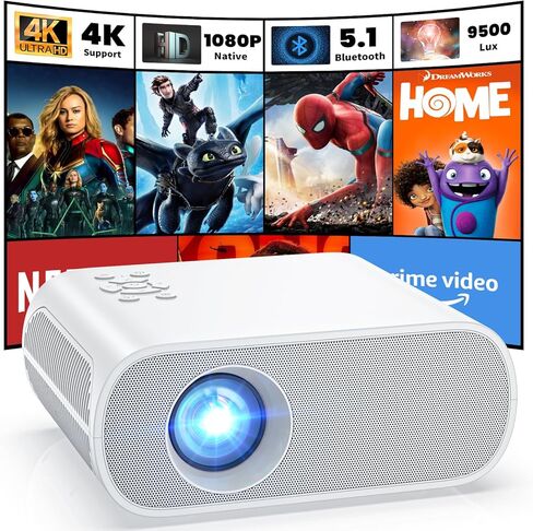 HOMPOW Projector, Native 1080P Full HD Bluetooth Projector with Speaker, 9500 Lumens Outdoor Portable Movie Mini Projector Compatible with Laptop, Smartphone, TV Stick, Xbox, PS5 in Kuwait