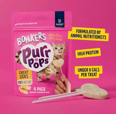 Bonkers Purrpops Chicky Licks Chicken Flavor Lollipop Freeze-Dried Cat Treats, 2 Packs with 1 Cat Pom Pom Balls Toy in Saudi Arabia