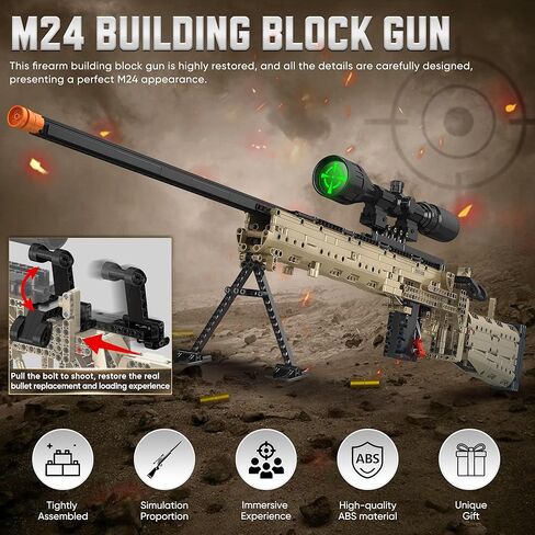 Building Blocks Gun Model Toys for Adults, 1388 Pcs 1:1 M24 Building Set Guns Model Toys for Adults Boys Teens Age 12+, Collectible Building Blocks Gift for Military Enthusiasts in Saudi Arabia