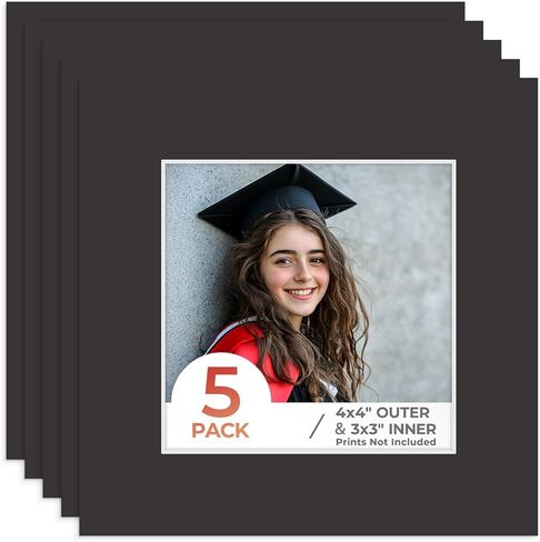 Frametory, 5 Pack 12x12 Photo Mat, Square Matboard for 10x10 Picture, White Core, Bevel Cut, Acid Free, 4-ply Thick, Framing Matte for Pictures, Photos, Artworks (White) in Saudi Arabia