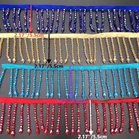 2 Yards Handmade Beaded Hanging Tassel Fringe Trim, Crystal Beads Tassel Fringing Trimmings for Sewing Craft Clothing Accessories (Navy Blue) in Saudi Arabia