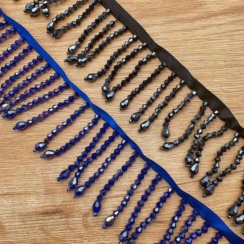 2 Yards Handmade Beaded Hanging Tassel Fringe Trim, Crystal Beads Tassel Fringing Trimmings for Sewing Craft Clothing Accessories (Navy Blue) in Saudi Arabia